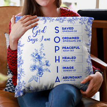 God Says I Am Name Letter In Bible Toile De Jouy Style - Personalized Pillow