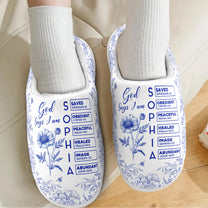 God Says I Am Name Letter In Bible Toile De Jouy Style - Personalized Slippers