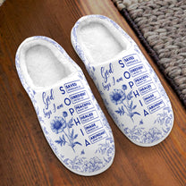 God Says I Am Name Letter In Bible Toile De Jouy Style - Personalized Slippers