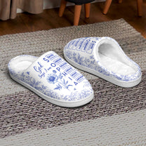 God Says I Am Name Letter In Bible Toile De Jouy Style - Personalized Slippers