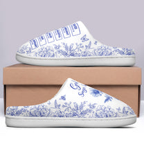 God Says I Am Name Letter In Bible Toile De Jouy Style - Personalized Slippers
