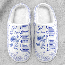 God Says I Am Name Letter In Bible Toile De Jouy Style - Personalized Slippers