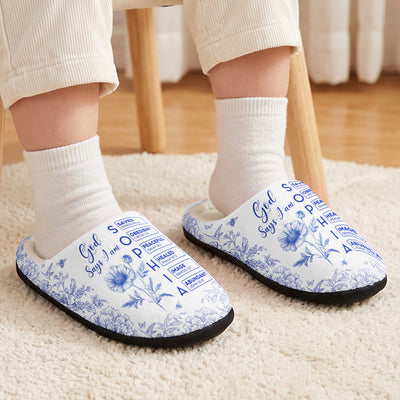 God Says I Am Name Letter In Bible Toile De Jouy Style - Personalized Slippers