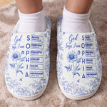 God Says I Am Name Letter In Bible Toile De Jouy Style - Personalized Slippers