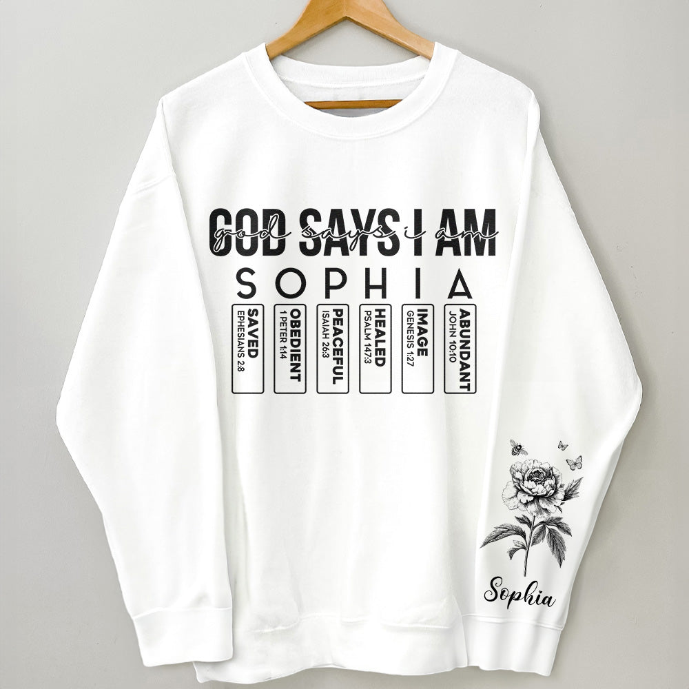God Says I Am Name Letter In Bible Toile De Jouy Style - Personalized Sweatshirt