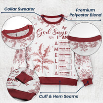 God Says I Am Name Letter In Bible Toile De Jouy Style - Personalized Ugly Sweater