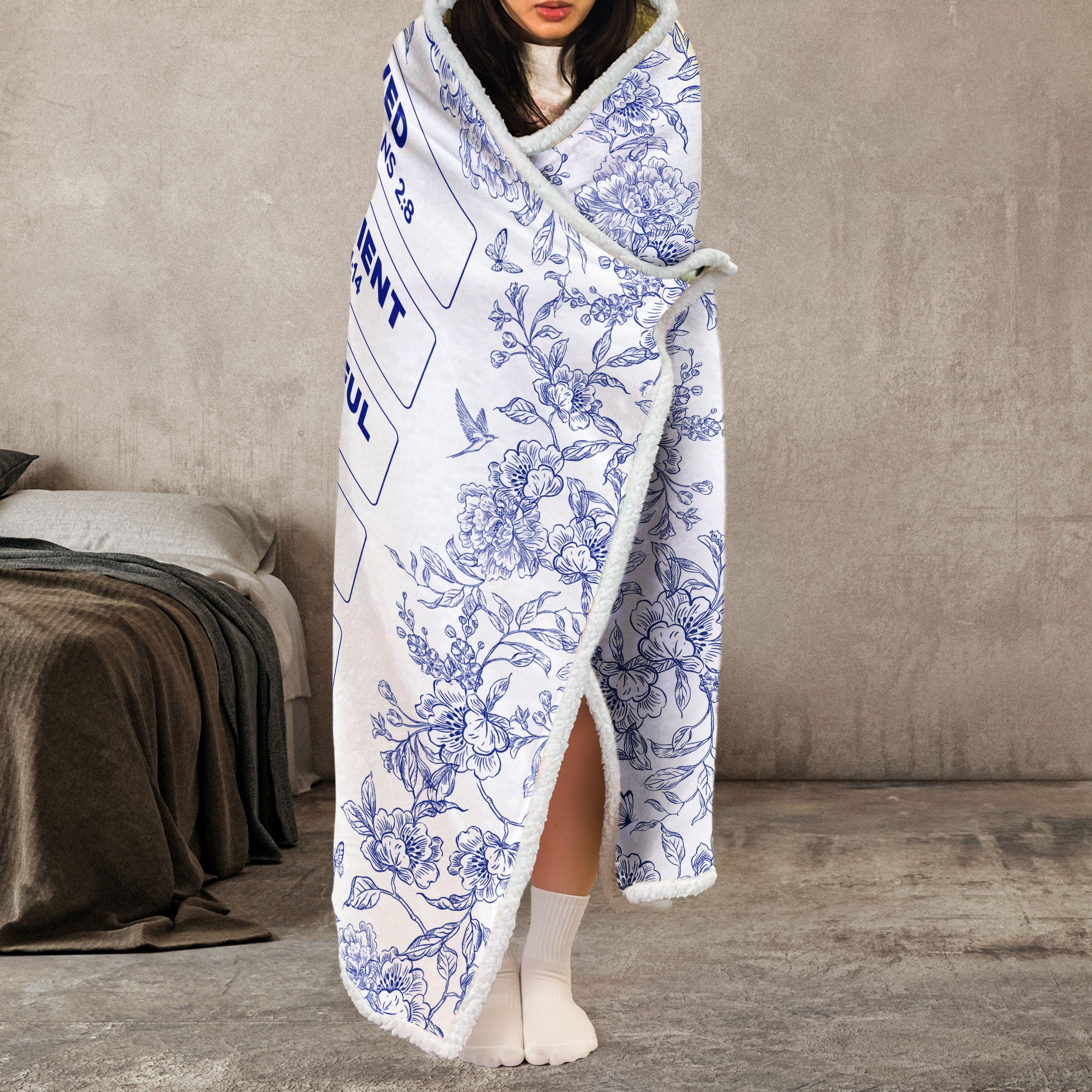 God Says I Am Name Letter In Bible Toile De Jouy Style - Personalized Wearable Blanket Hoodie