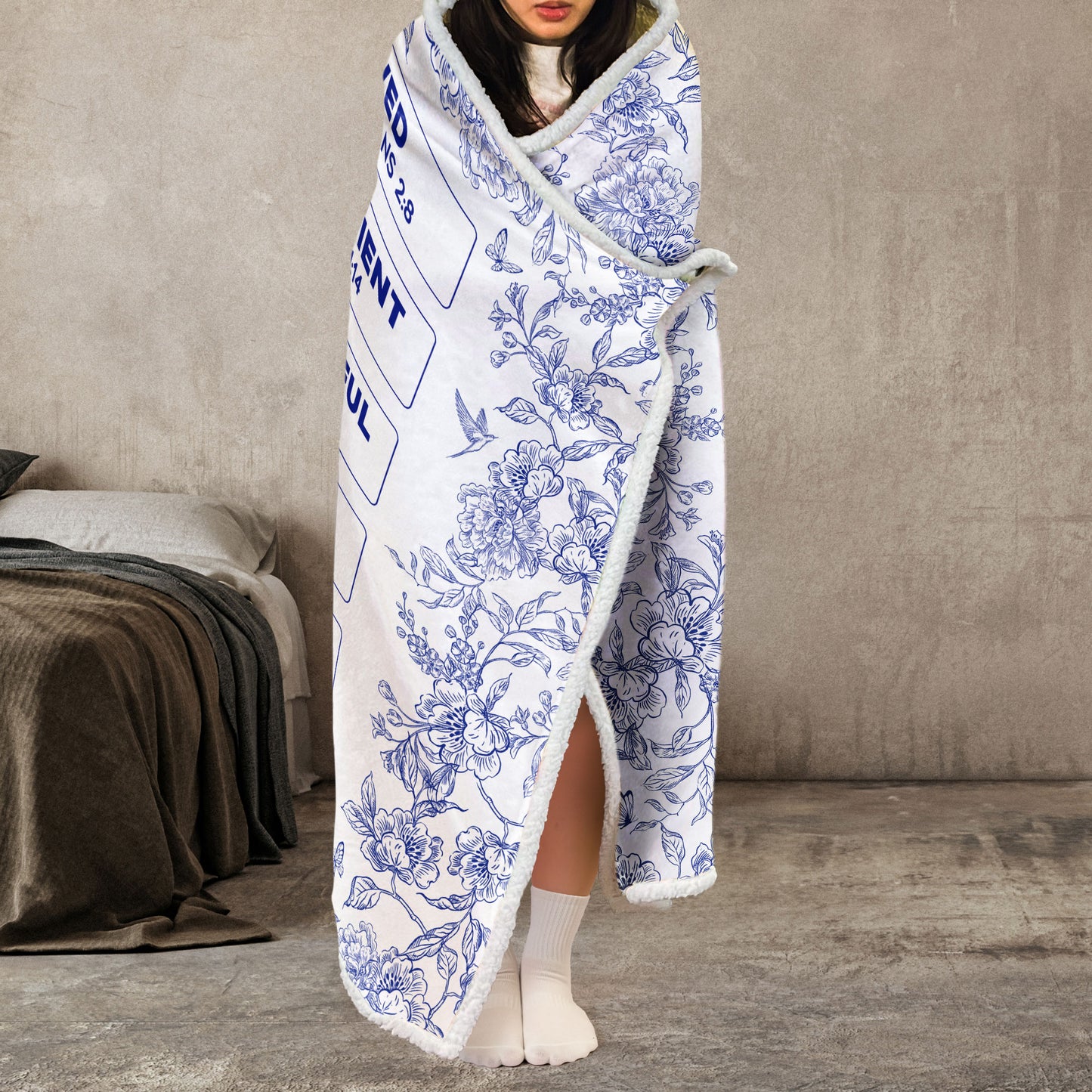 God Says I Am Name Letter In Bible Toile De Jouy Style - Personalized Wearable Blanket Hoodie