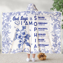 God Says I Am Name Letter In Bible Toile De Jouy Style - Personalized Wearable Blanket Hoodie