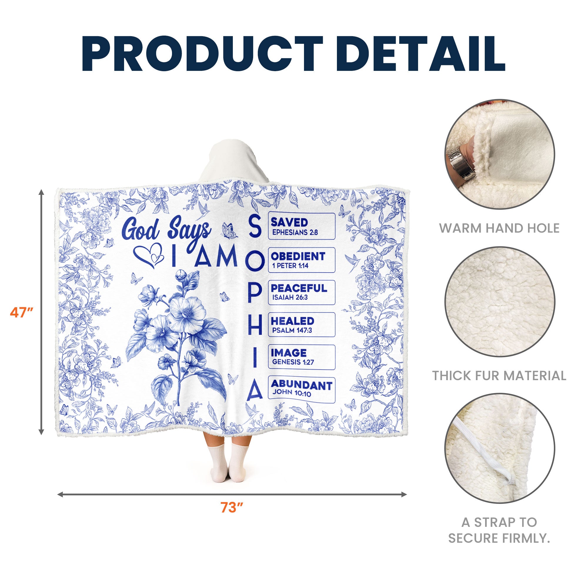 God Says I Am Name Letter In Bible Toile De Jouy Style - Personalized Wearable Blanket Hoodie