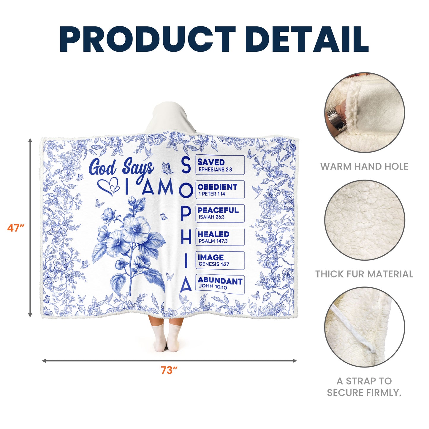 God Says I Am Name Letter In Bible Toile De Jouy Style - Personalized Wearable Blanket Hoodie