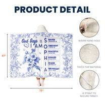 God Says I Am Name Letter In Bible Toile De Jouy Style - Personalized Wearable Blanket Hoodie