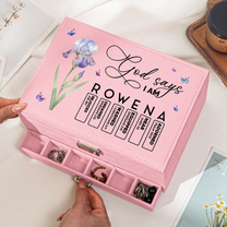 God Says I Am Name Letter In Bible Verse - Personalized Large Jewelry Box