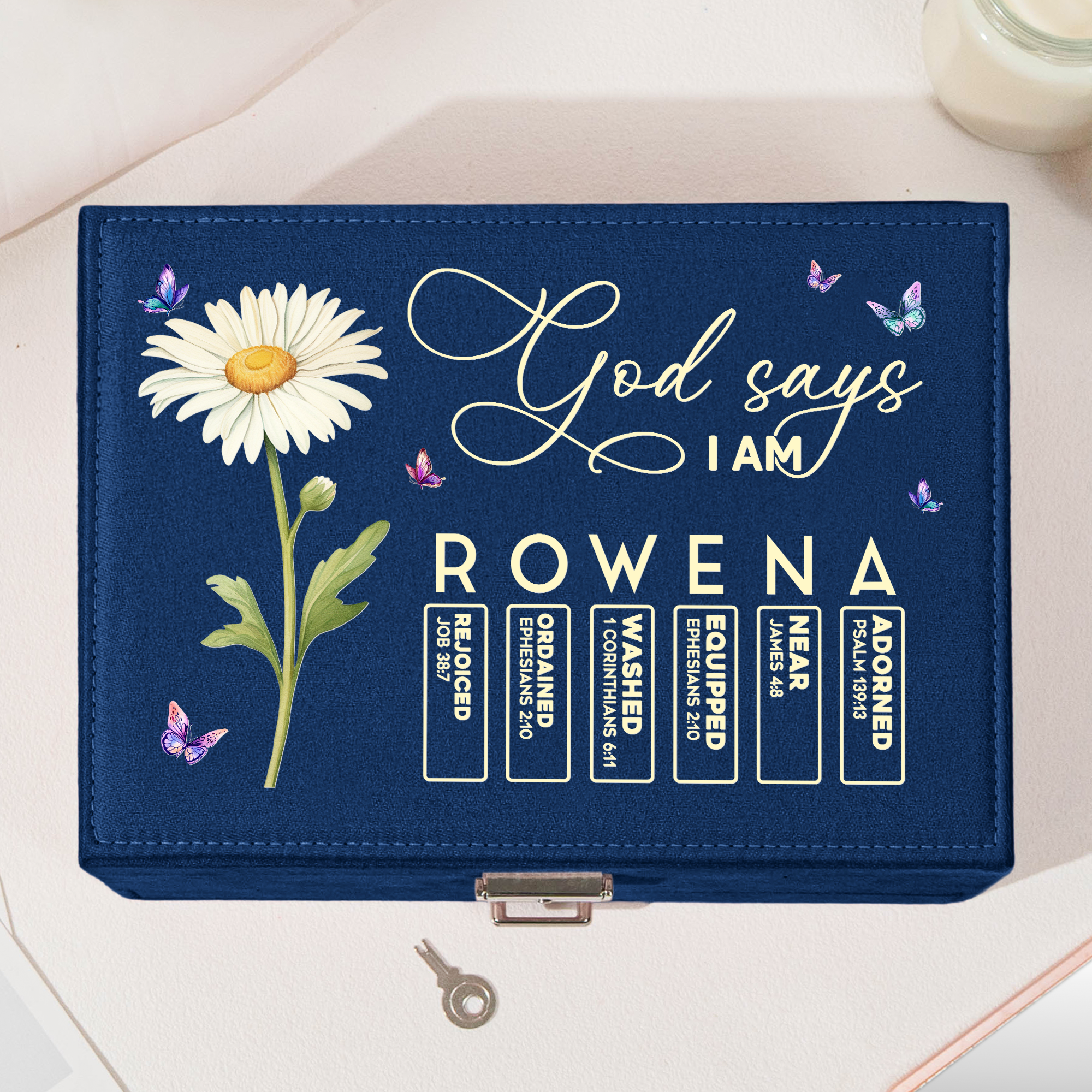 God Says I Am Name Letter In Bible Verse - Personalized Large Jewelry Box