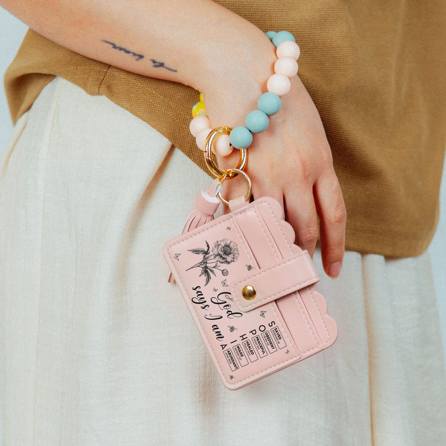 God Says I Am Name Letter In Bible Verses - Personalized Keychain Wristlet Leather Wallet