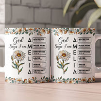 God Says I Am Name Letter In Bible With Stained Glass Birth Flower - Personalized Mug