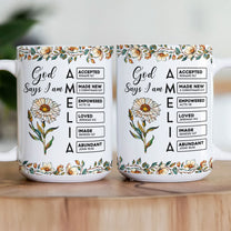 God Says I Am Name Letter In Bible With Stained Glass Birth Flower - Personalized Mug