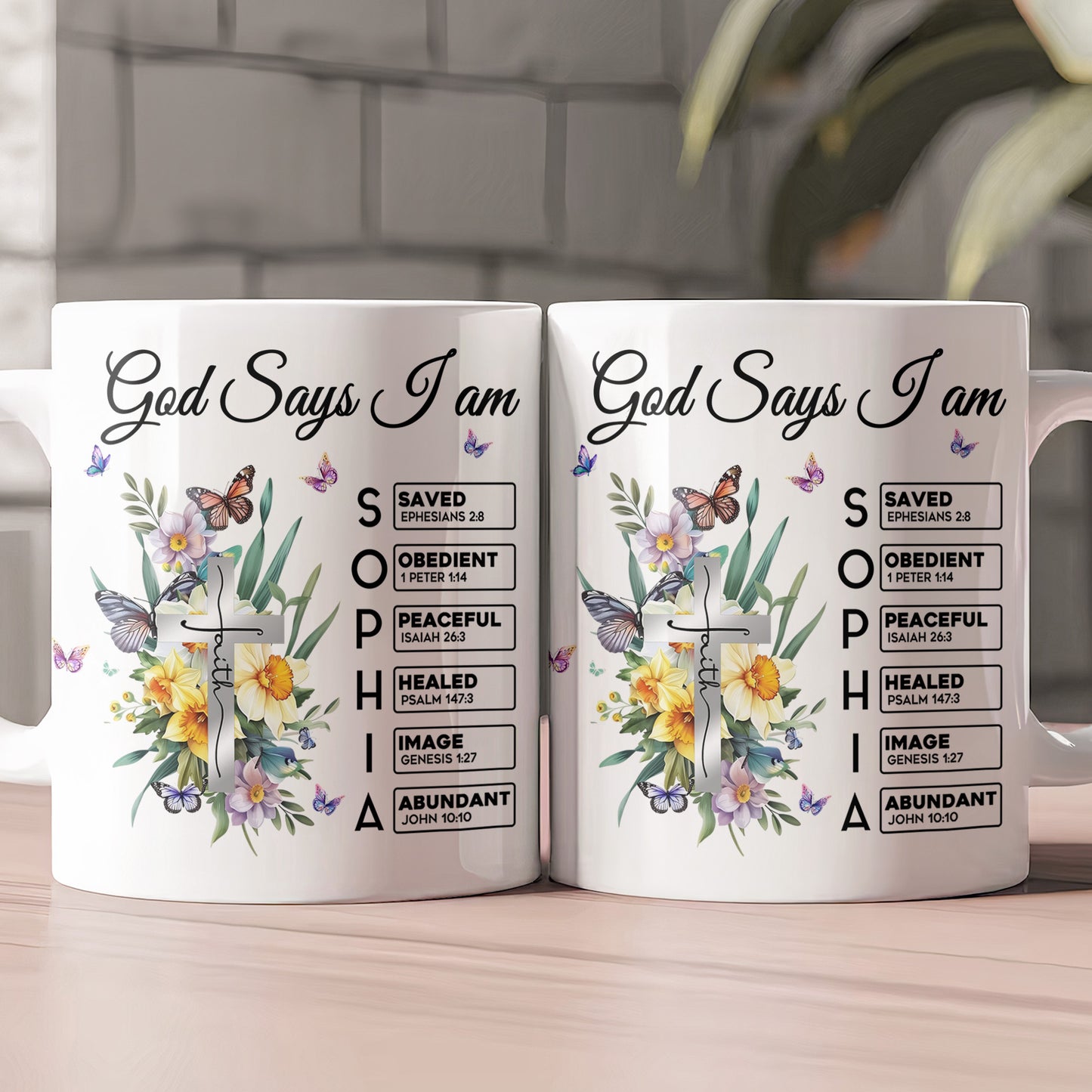 God Says I Am New Version Custom Birth Flower Name In Bible - Personalized mug