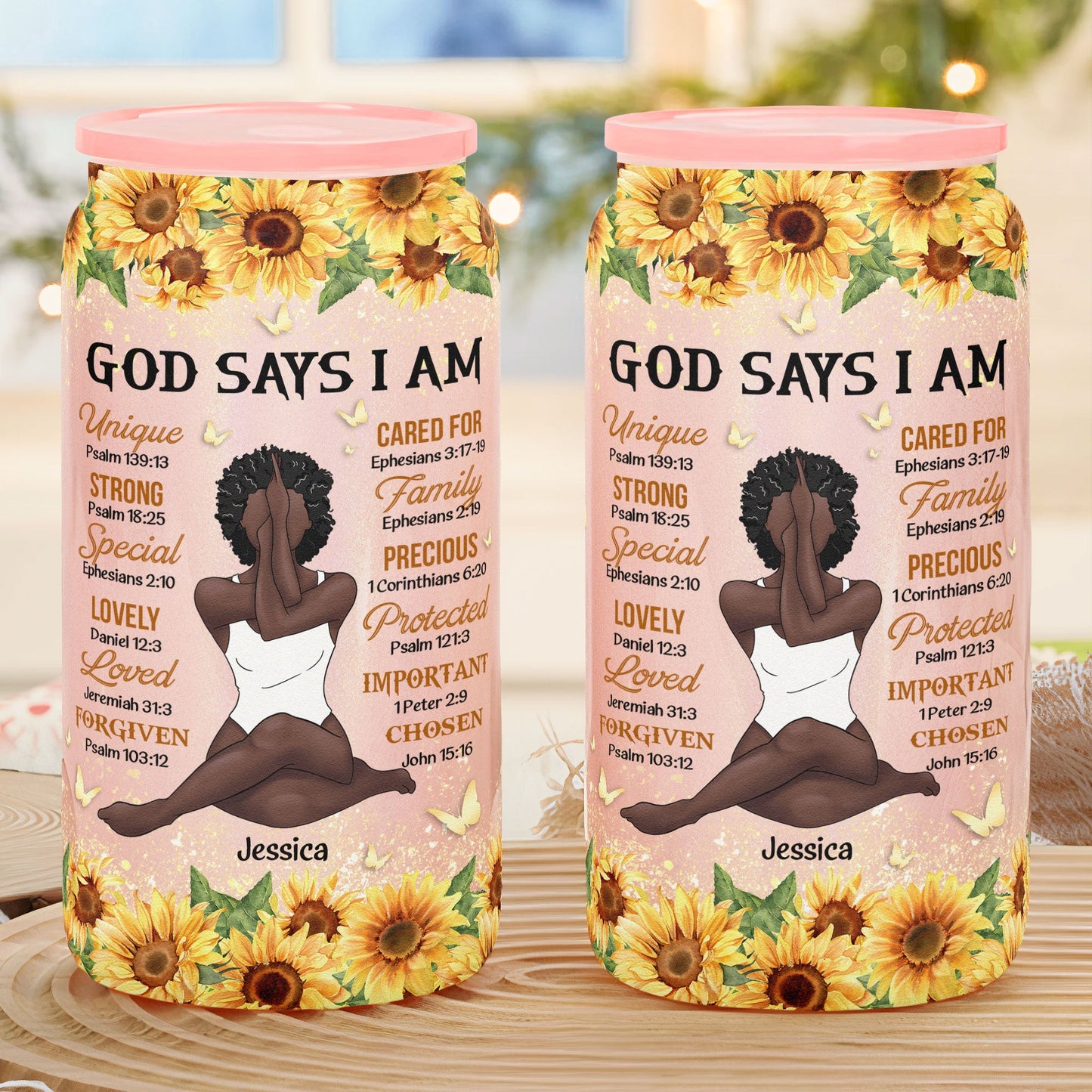 God Says I Am - Personalized Shimmer Glass Can