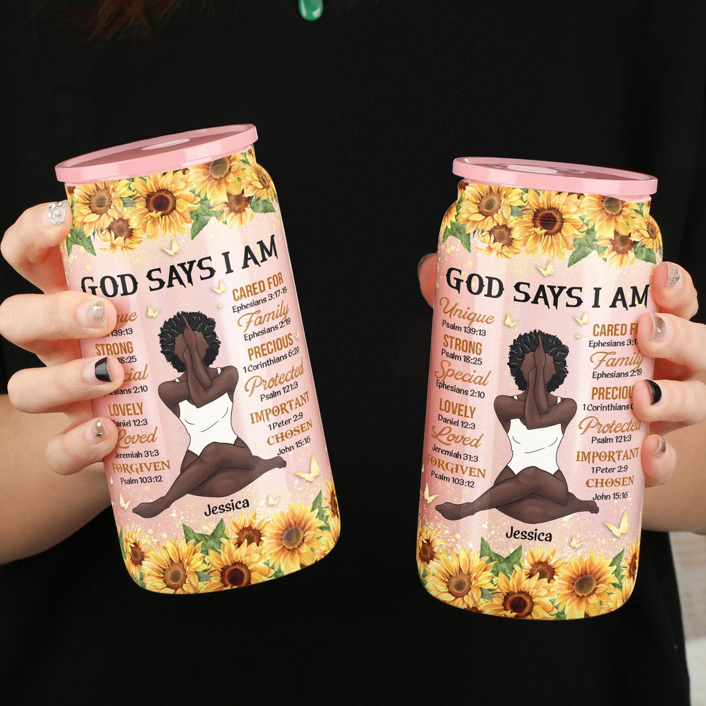 God Says I Am - Personalized Shimmer Glass Can