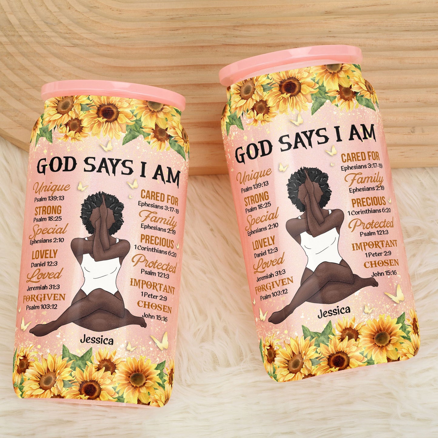 God Says I Am - Personalized Shimmer Glass Can