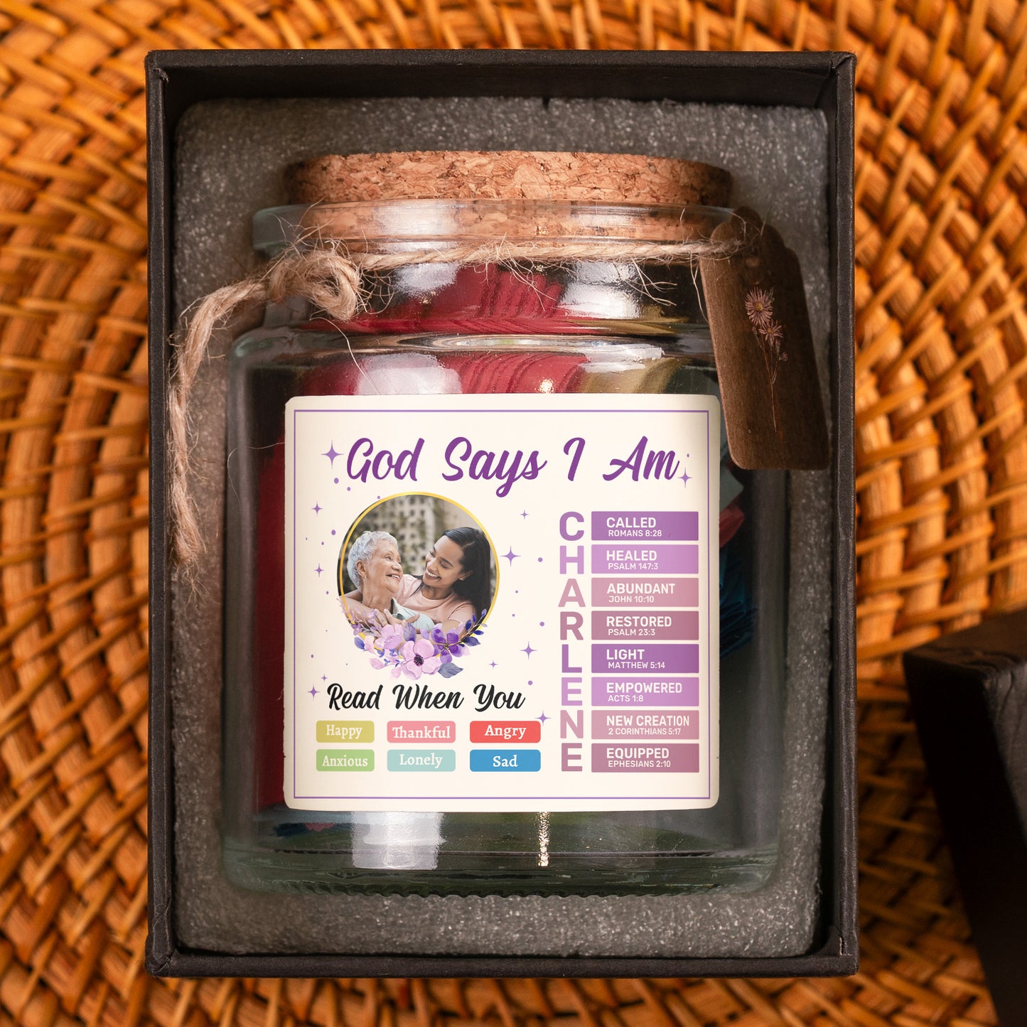 God Says I Am - Read This When You Feel - Personalized Photo Bible Verse Jar