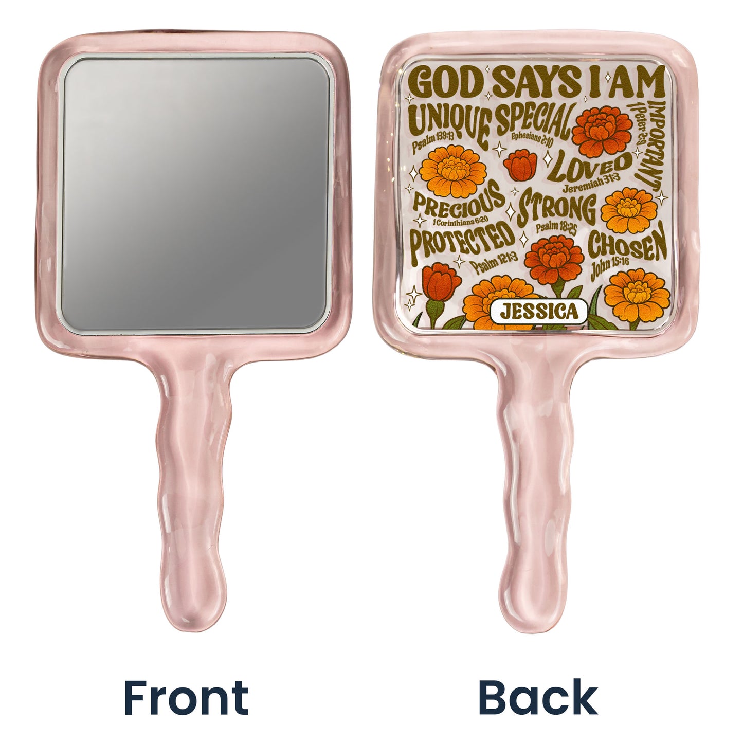 God Says I Am Retro Birth Flower Style - Personalized Handheld Mirror