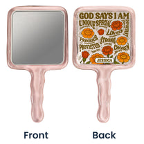 God Says I Am Retro Birth Flower Style - Personalized Handheld Mirror