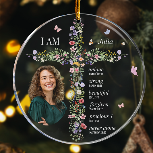 God Says I Am With Floral Cross Gift For Daughter - Personalized Acrylic Photo Ornament