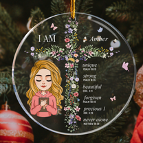 God Says I Am With Floral Cross Gift For Daughter - Personalized Acrylic Photo Ornament