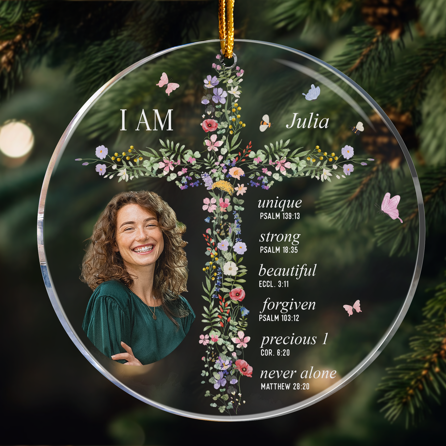 God Says I Am With Floral Cross Gift For Daughter - Personalized Acrylic Photo Ornament