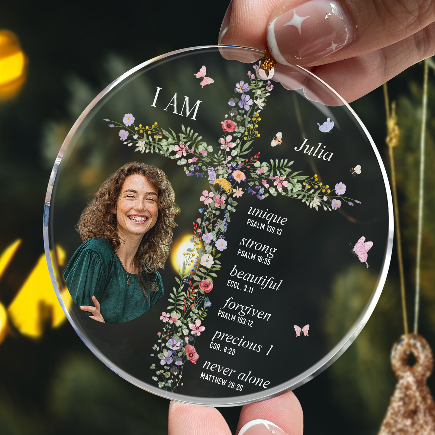 God Says I Am With Floral Cross Gift For Daughter - Personalized Acrylic Photo Ornament