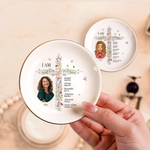 God Says I Am With Floral Cross Gift For Daughter - Personalized Photo Jewelry Dish