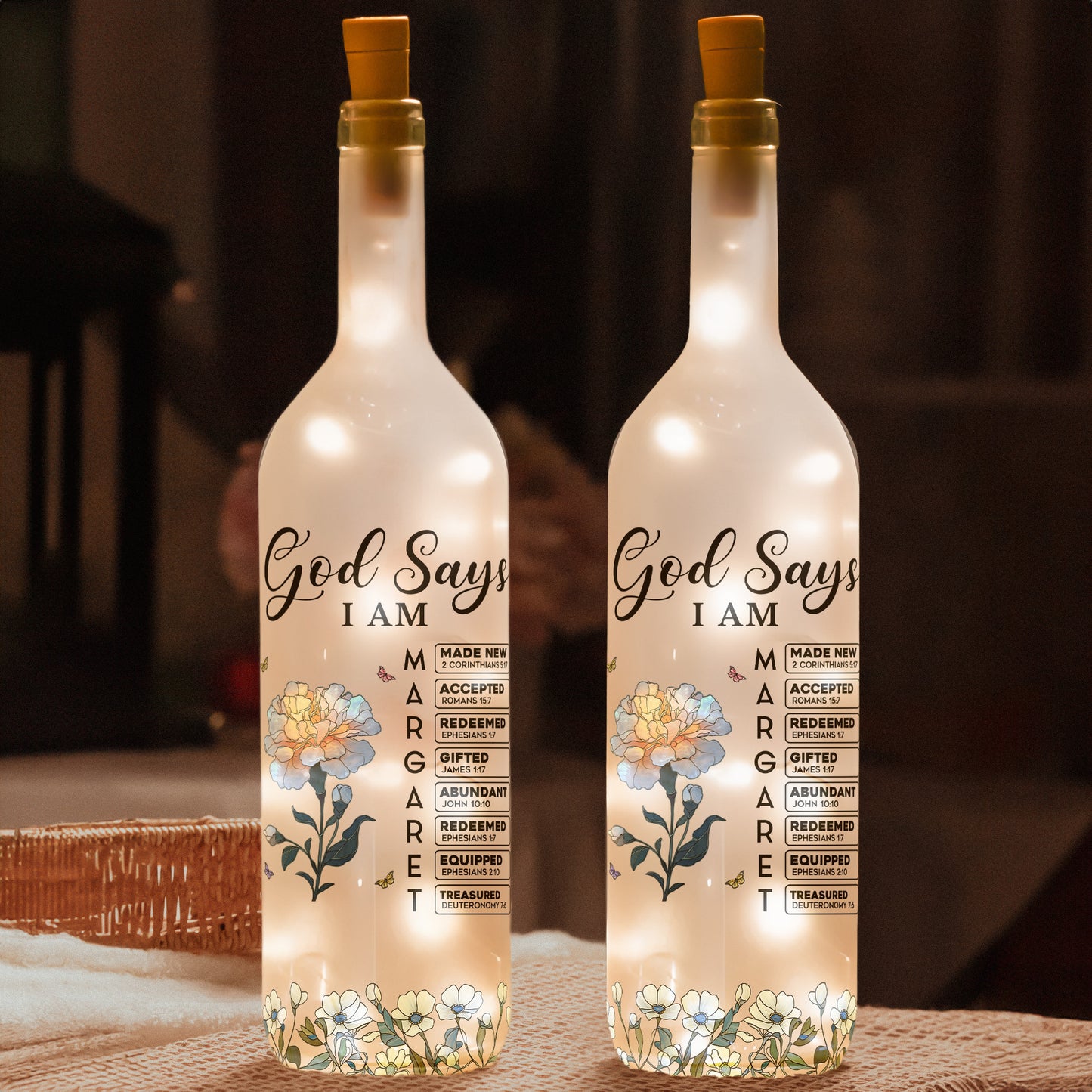 God Says I Am With Name Letter In Bible - Personalized Bottle Lamp