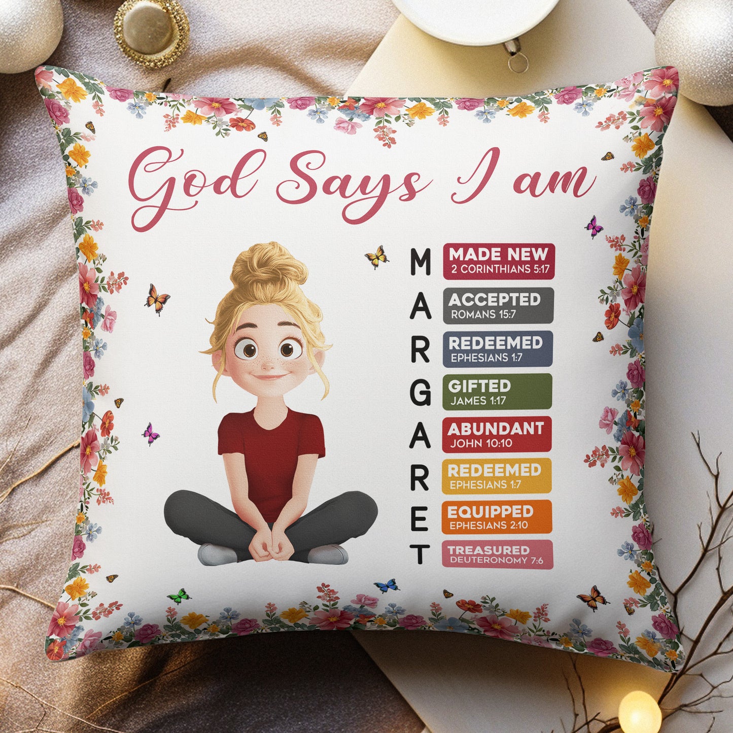 God Says I Am With Name Letter In Bible - Personalized Pillow (Insert Included)