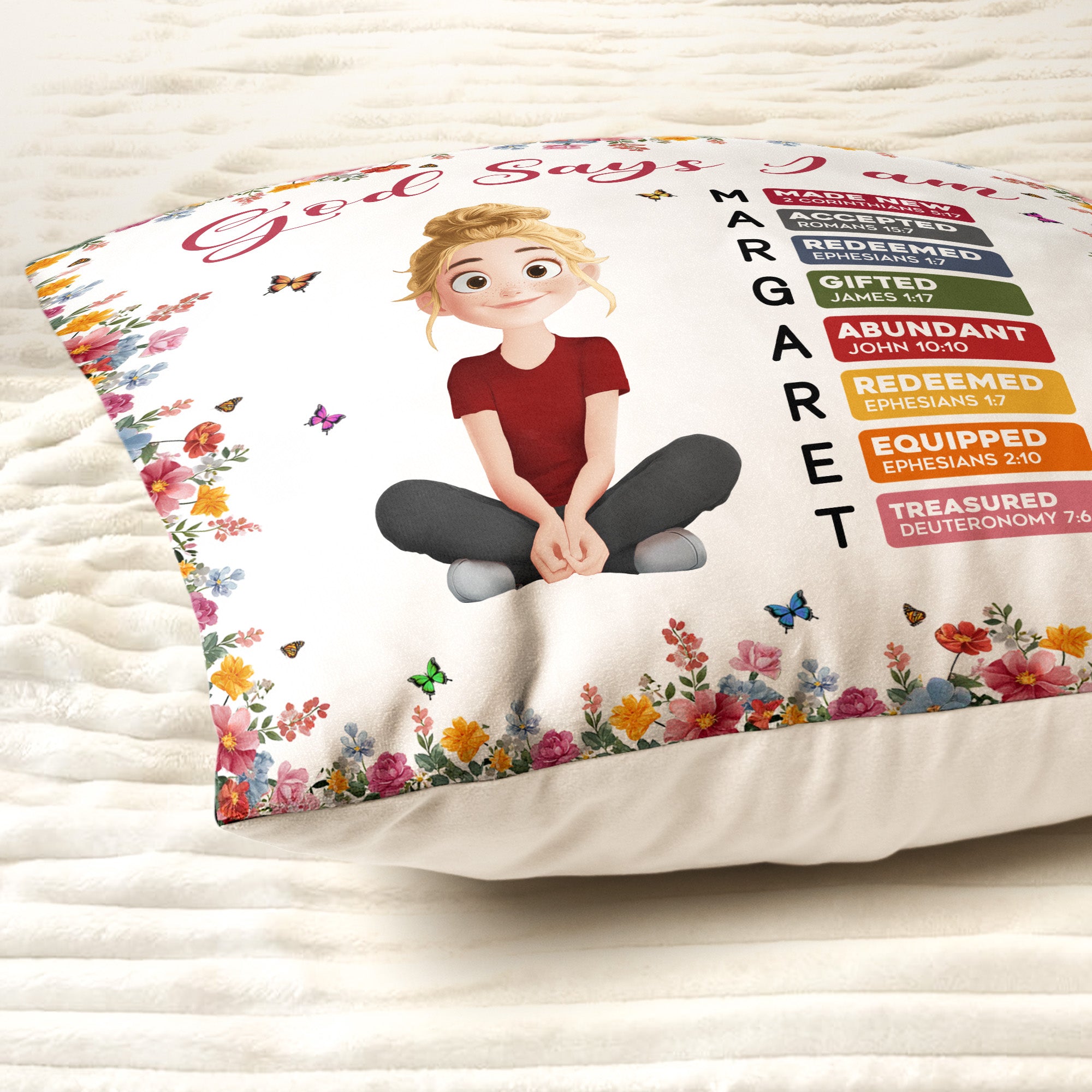 God Says I Am With Name Letter In Bible - Personalized Pillow (Insert Included)