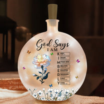 God Says I Am With Name Letter In Bible - Personalized Round Flat Bottle Light