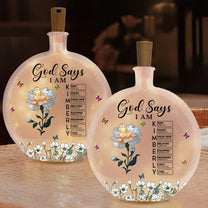 God Says I Am With Name Letter In Bible - Personalized Round Flat Bottle Light