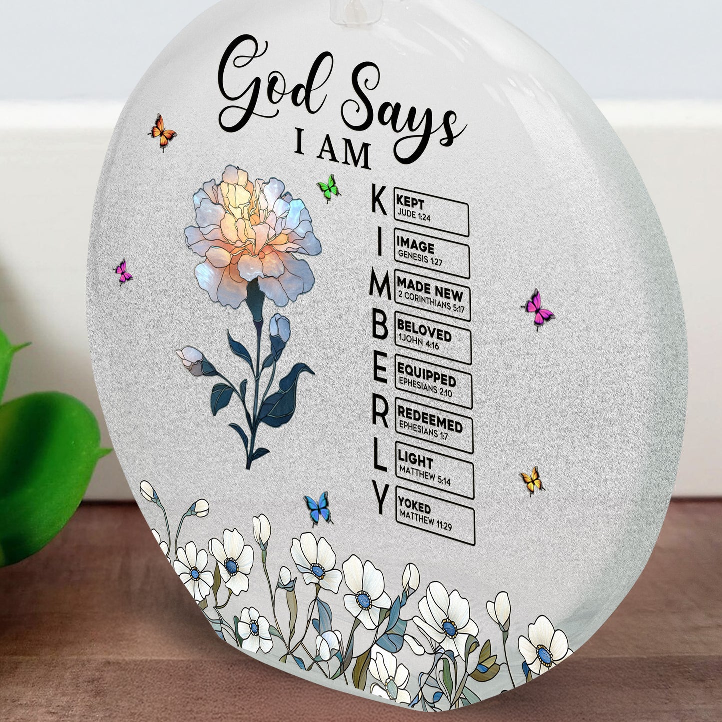 God Says I Am With Name Letter In Bible - Personalized Round Flat Bottle Light