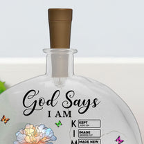 God Says I Am With Name Letter In Bible - Personalized Round Flat Bottle Light