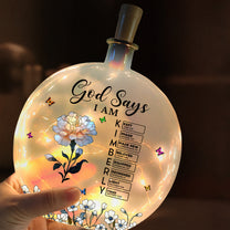 God Says I Am With Name Letter In Bible - Personalized Round Flat Bottle Light