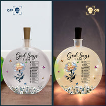 God Says I Am With Name Letter In Bible - Personalized Round Flat Bottle Light