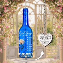 God Says I Am With Name Letter In Bible - Personalized Wine Bottle Wind Chime