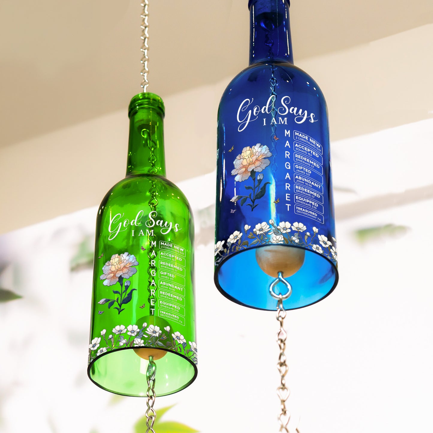 God Says I Am With Name Letter In Bible - Personalized Wine Bottle Wind Chime