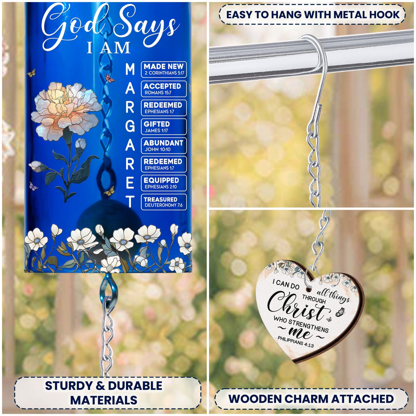 God Says I Am With Name Letter In Bible - Personalized Wine Bottle Wind Chime