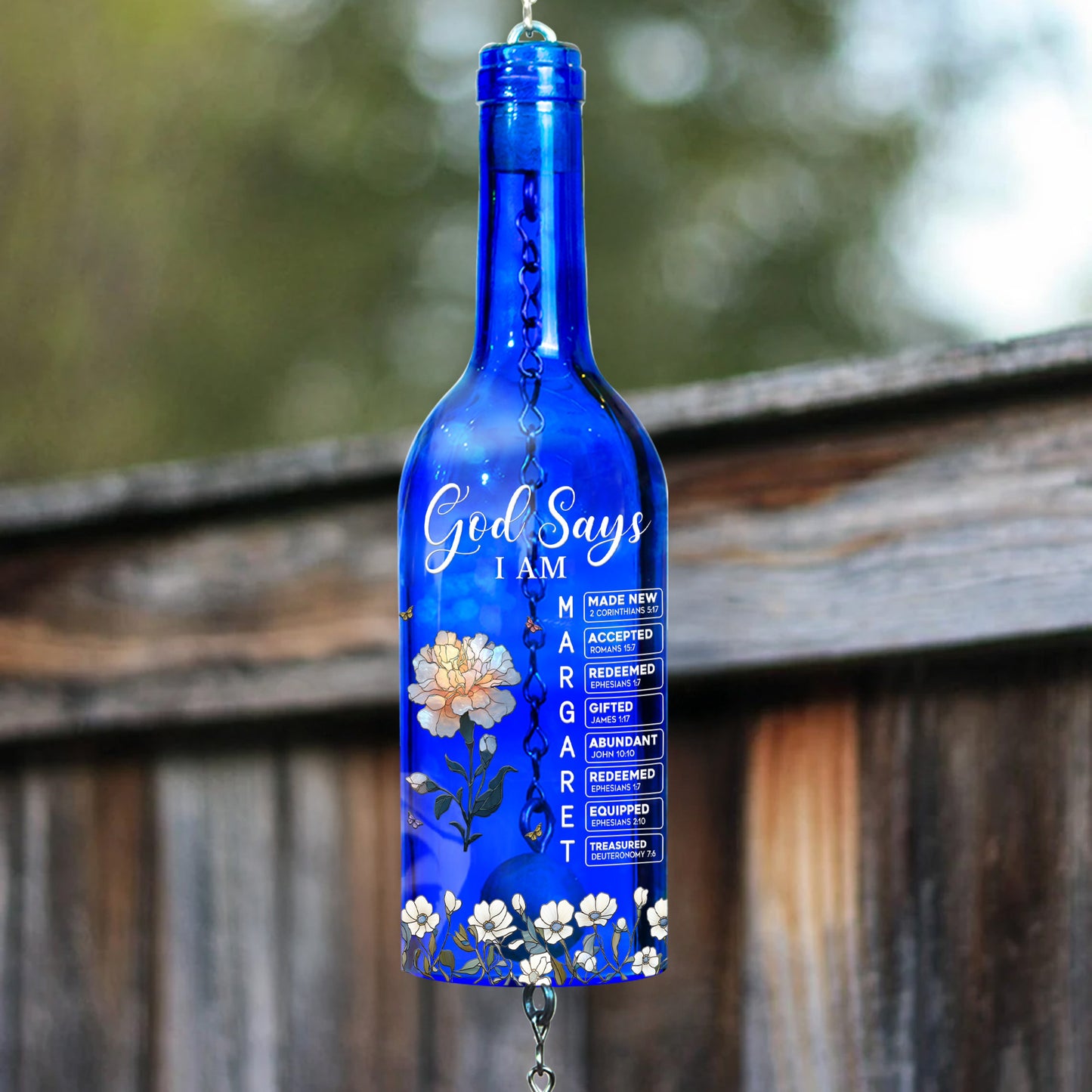God Says I Am With Name Letter In Bible - Personalized Wine Bottle Wind Chime