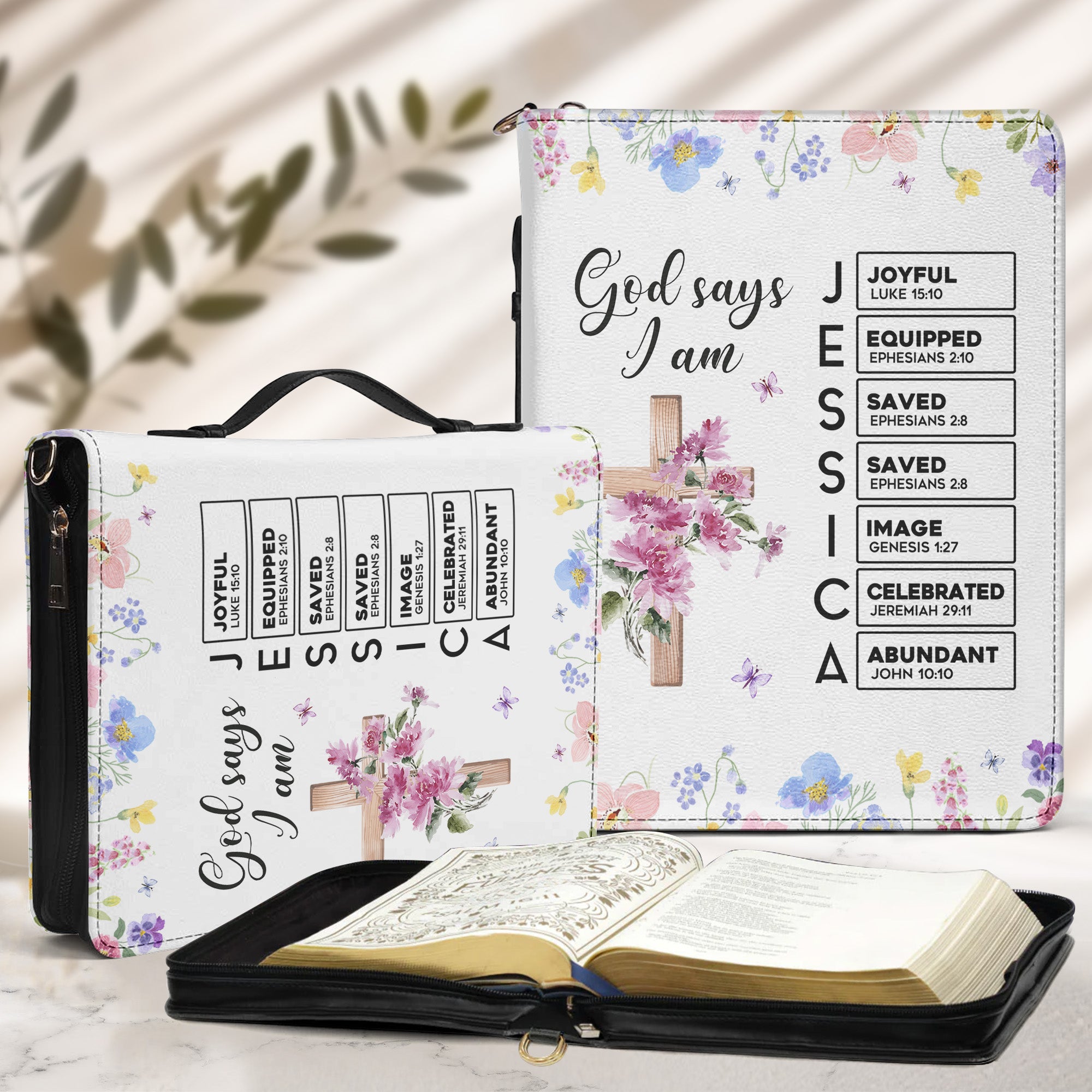God Says I Am With Name Letter In Scripture Christian Gift - Personalized Bible Cover