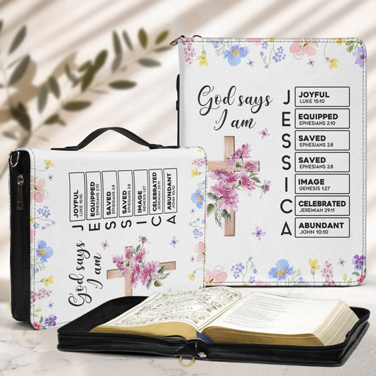 God Says I Am With Name Letter In Scripture Christian Gift - Personalized Bible Cover