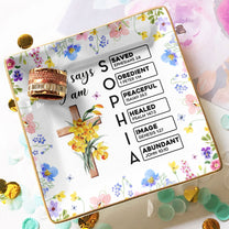God Says I Am With Name Letter In Scripture - Personalized Jewelry Dish
