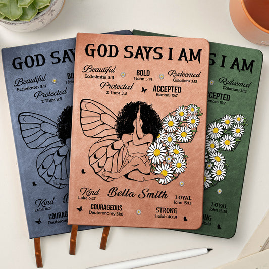 God Says That I Am - Personalized Leather Journal